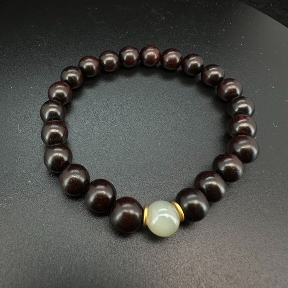 Natural Sandalwood& Nephrite Handmade 16cm bracelet - Picture 1 of 4